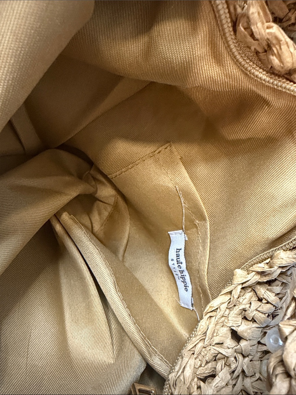 Haute Hippie Hand Bag Faux Pearls Natural Beige Straw Crescent Hobo Boho Coastal - Picture 3 of 9